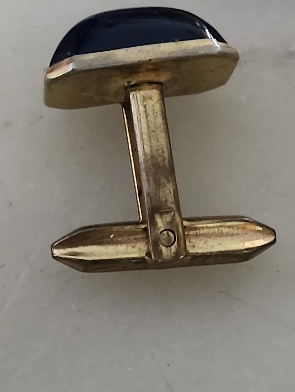 Vtg Gold-Tone Cufflinks with Deep Blue Glass Inset